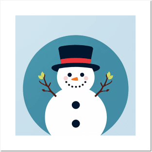 Christmas Snowman with Leafy Branches Posters and Art